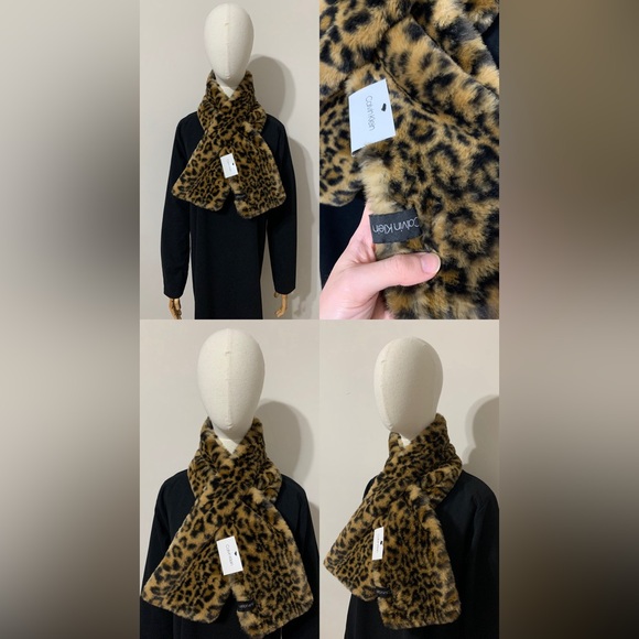 Calvin Klein Leopard Print Faux Fur Scarf - Picture 11 of 16